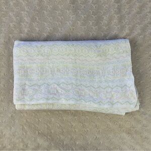 Vintage Lullaby Club Baby Blanket Sweater Knit White Pastel Design Stripes Pink
